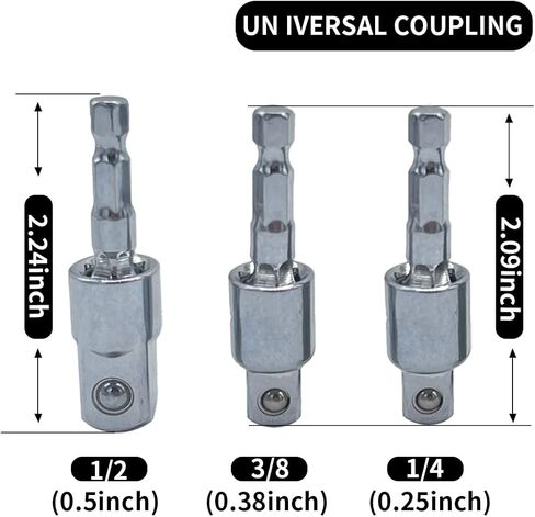 11 قطعة محول مأخذ التوصيل مربع مجموعة بت | 3 قطع 1/4 بوصة 3/8 بوصة 1/2 بوصة قابلة للتدوير 360 درجة | محول مقبس درجة التأثير | 1/4 بوصة سداسية ساق مربعة صامولة محول مقبس مفك الصدمات | لقم طاقة محرك الصدمات in Kuwait