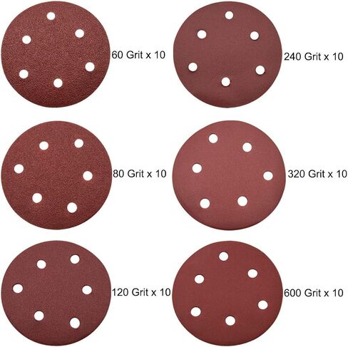 Sipery 60Pcs Sanding Discs 4 inch Aluminum Oxide Hook and Loop Sanding Pads 60/80/120/240/320/600 Grit Flocking Sandpaper in Saudi Arabia
