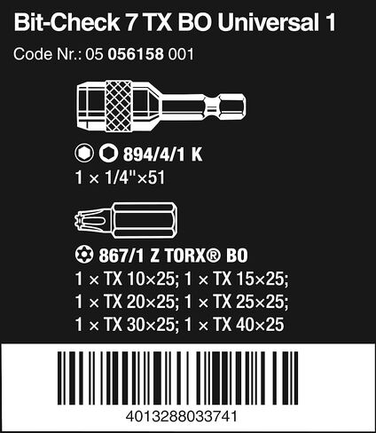 Wera TORX Bore Hole (BO) 8067-6 BO TORX/Z Sheet Metal Bit Set in Saudi Arabia