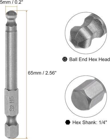 HARFINGTON 8Pcs Ball End Hex Head Wrench Screwdriver Bit H3 1/4" Hex Shank 2.5" Long Metric Magnetic S2 Steel for Power Screwdriver Drill Impact Driver in Kuwait
