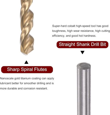 HARFINGTON 2pcs Twist Drill Bits 5.3mm Titanium Coated (HSS-E) M42 High Speed Steel 8% Cobalt Straight Shank for Stainless Steel Aluminum Alloy Metal in Kuwait