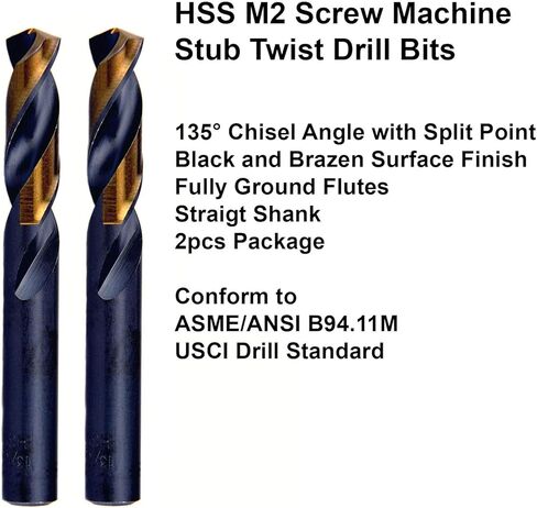 MAXTOOL 7/16" 2pcs Identical Screw Machine Drills HSS M2 Twist Stub Drill Bits Black & Bronze Fully Ground Straight Shank Short Drills; SMF02H10R28P2 in Saudi Arabia