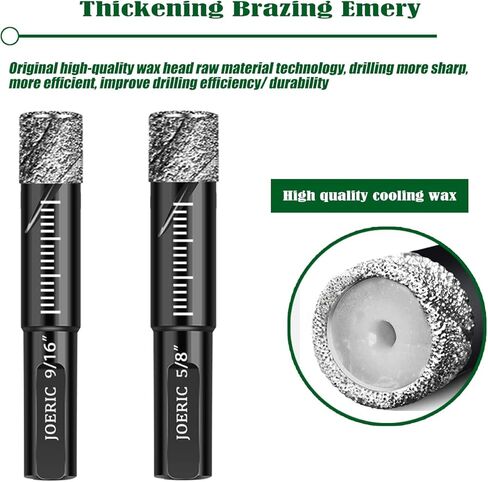 JOERIC Black Dry Diamond Bits Set, 8 PCS Diamond Hole Saw Kit with Storage Bottle for Granite Marble Tile Ceramic Stone Glass Hard Materials (Not for Wood) Triangle Shank with Size 3/16 to 1/2 inches in Kuwait