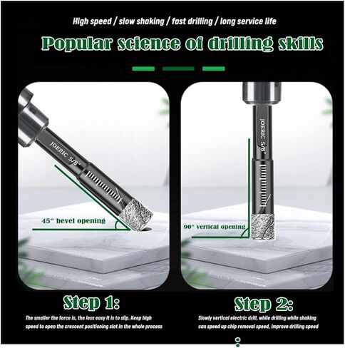 JOERIC Black Dry Diamond Bits Set, 8 PCS Diamond Hole Saw Kit with Storage Bottle for Granite Marble Tile Ceramic Stone Glass Hard Materials (Not for Wood) Triangle Shank with Size 3/16 to 1/2 inches in Kuwait