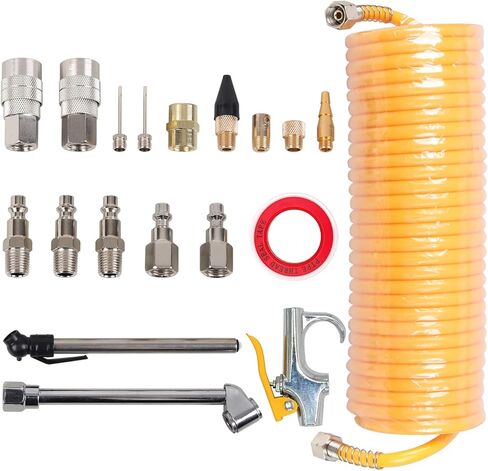ZaraApex Air Compressor Tire Hose Inflate Kit 20 Accessory Piece, Recoil Hose and Nozzles Set in Kuwait