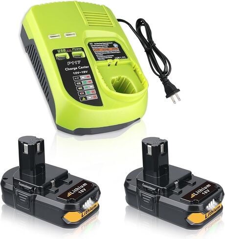 2 حزمة 3.6Ah 18V P102 استبدال البطارية لبطارية Ryobi 18 فولت وشاحن كومبو استبدال لبطارية Ryobi 18 فولت ومحطة شحن شاحن P117 المتوافقة مع مجموعة أدوات بدء التدريبات Ryobi 18 فولت in Kuwait