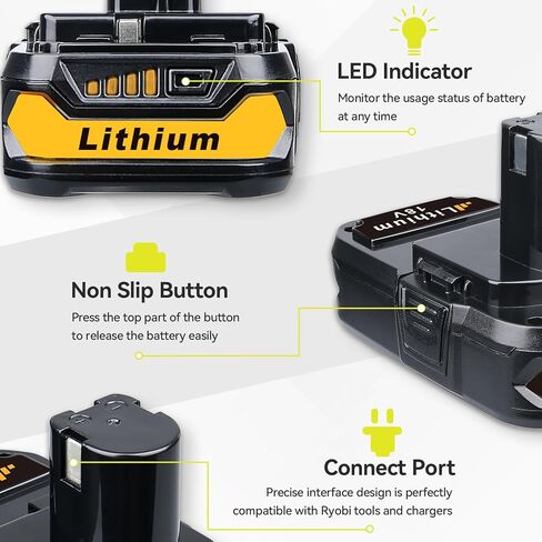2 حزمة 3.6Ah 18V P102 استبدال البطارية لبطارية Ryobi 18 فولت وشاحن كومبو استبدال لبطارية Ryobi 18 فولت ومحطة شحن شاحن P117 المتوافقة مع مجموعة أدوات بدء التدريبات Ryobi 18 فولت in Kuwait
