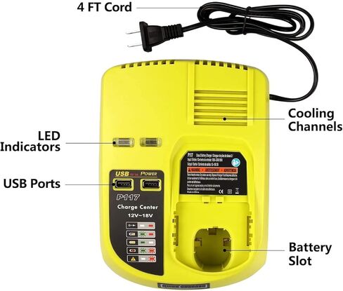 2 حزمة 3.6Ah 18V P102 استبدال البطارية لبطارية Ryobi 18 فولت وشاحن كومبو استبدال لبطارية Ryobi 18 فولت ومحطة شحن شاحن P117 المتوافقة مع مجموعة أدوات بدء التدريبات Ryobi 18 فولت in Kuwait