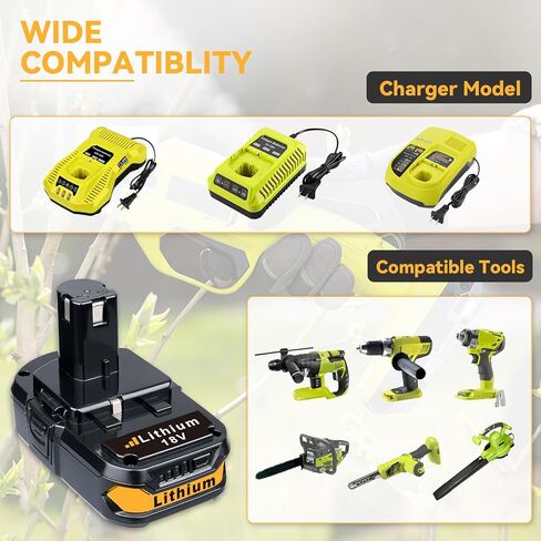 2 حزمة 3.6Ah 18V P102 استبدال البطارية لبطارية Ryobi 18 فولت وشاحن كومبو استبدال لبطارية Ryobi 18 فولت ومحطة شحن شاحن P117 المتوافقة مع مجموعة أدوات بدء التدريبات Ryobi 18 فولت in Kuwait