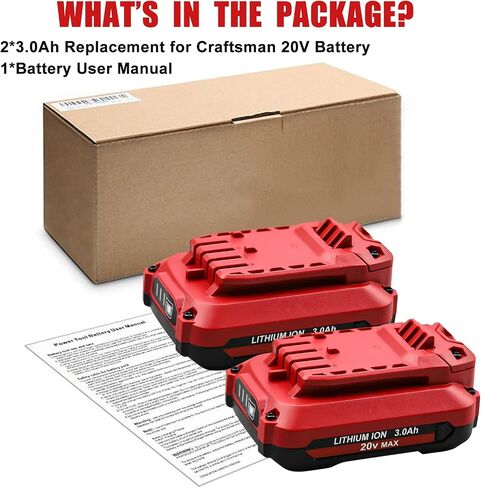 2 Pack 20V 3.0Ah Replacement for Craftsman V20 Lithium Ion Battery, Compatible with Craftsman 20 Volt Battery MAX CMCB205 CMCB204 CMCB206 CMCB202 CMCB201 20 Volt Cordless Power Tools (LED Indicator) in Saudi Arabia