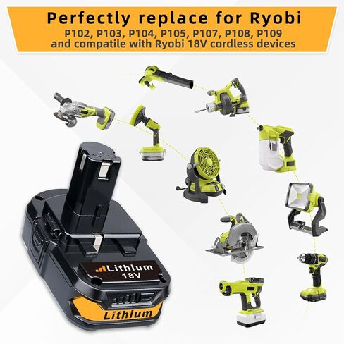Masione 2pack 3600mAh P102 استبدال لبطارية Ryobi 18V ليثيوم أيون ONE Plus P102 P103 P105 P107 P108 P109 P104 متوافق مع Ryobi 18 فولت أدوات لاسلكية حفر الأعشاب الآكل حافة الانتهازي البطارية in Kuwait