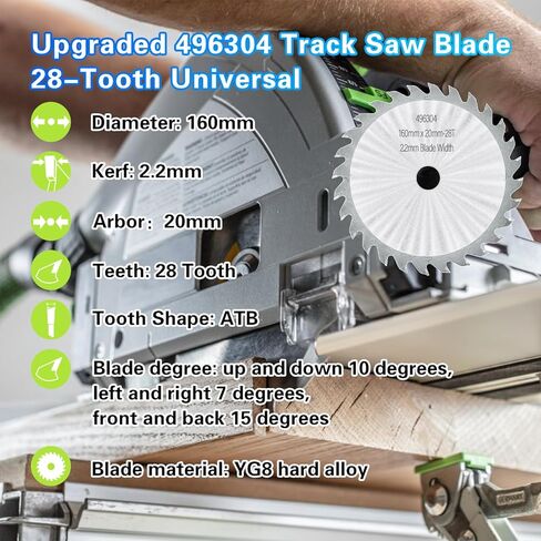 Upgraded 496304 Track Saw Blade 28Tooth Universal Compatible with Festool TS 55 TSC 55 ATF 55 HK 55 HKC 55 DWS520SKH DWS520K SP6000J Track Saw Replace 205560 205551，160x2.2x20mm ATB in Kuwait