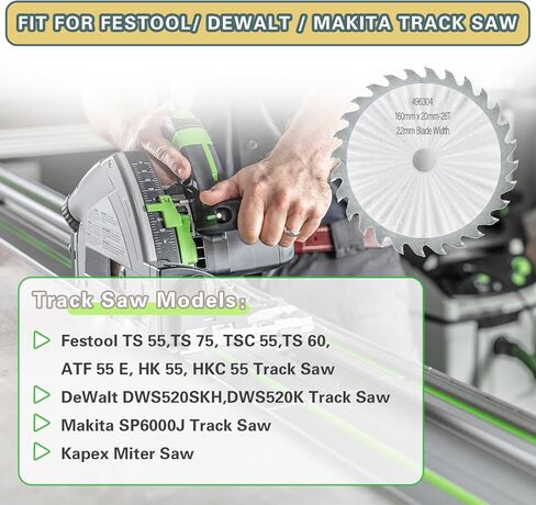 Upgraded 496304 Track Saw Blade 28Tooth Universal Compatible with Festool TS 55 TSC 55 ATF 55 HK 55 HKC 55 DWS520SKH DWS520K SP6000J Track Saw Replace 205560 205551，160x2.2x20mm ATB in Kuwait