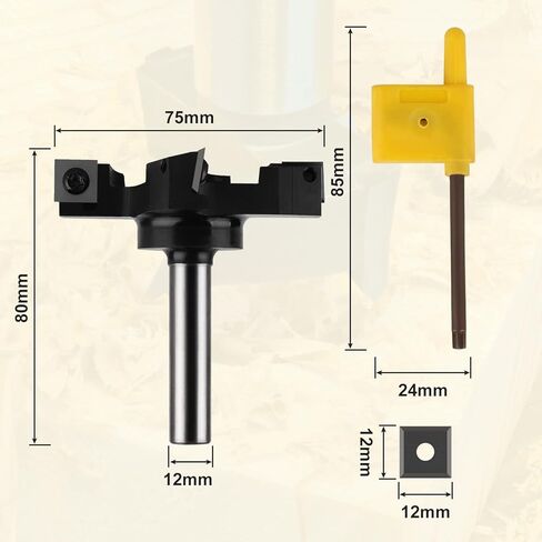 CPROSP Spoilboard Surface Bit 1/2 عرقوب 3 بوصة قطر القطع مع 4 إدراجات بديلة، مزلقة التوجيه لأعمال النجارة للألواح مع الحد الأقصى الموصى به 12000 دورة في الدقيقة in Kuwait