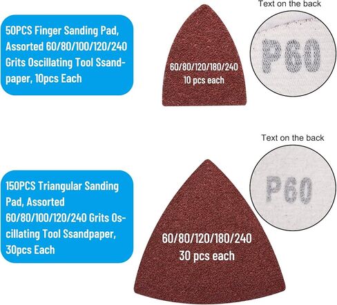 200 قطعة من ورق الصنفرة المتأرجح متعدد المهام، 150 قطعة من ورق الصنفرة المثلث مقاس 3-1/8 بوصة لمنصات الصنفرة المثلثة 30 قطعة لكل قطعة، 50 قطعة من ورق الصنفرة الإصبعي 10 قطع لكل واحدة، متنوعة 60/80/120/180/240 حبيبة in Kuwait