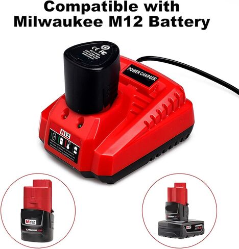 Lilocaja 12V M12 Charger Replacement for Milwaukee M12 Charger 48-59-2401, Compatible with Milwaukee M12 Lithium 12V XC Battery 48-11-2402 48-11-2411 48-11-2412 48-11-2420 48-11-2460 in Kuwait
