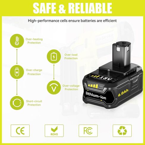 VANON Replacement for Ryobi 18V Battery 6.0Ah Lithium ion Batteries Replacement for Ryobi Cordless Tools 18V Battery ONE Plus P108 P107 P105 P104 P103 P102,2-Pack in Saudi Arabia