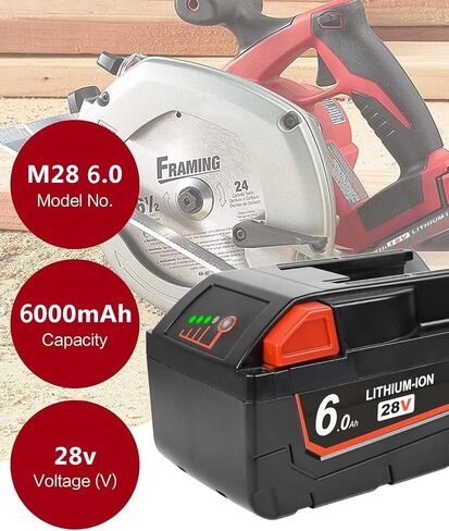بطارية بديلة مطورة 2 حزمة 6.0 أمبير 28 فولت لميلووكي M28 48-11-2830 V28 بطارية أدوات كهربائية لاسلكية مع مقياس الوقود LED - 【عبوتان】 in Kuwait