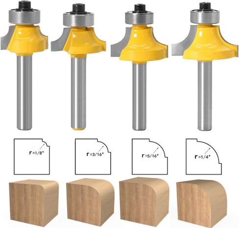 مجموعة لقم التوجيه WSOOX Roundover مع شانكس 1/4 بوصة، 4 قطع مجموعة لقم توجيه مطرزة بالخرز C3 مجموعة لقم توجيه كربيد - 1/8 بوصة، 3/16 بوصة، 1/4 بوصة، 5/16 بوصة، نصف قطر in Kuwait