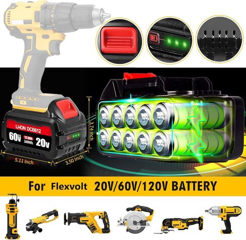 JIALIPOK DCB606 12.0Ah Replacement for Dewalt FlexVolt 20V/60V MAX Battery, Compatible with Dewalt 20V/60V MAX DCB606-2 DCB609 DCB612 DCB200 Cordless Power Tools Lithium-Ion Batteries and Chargers in Kuwait