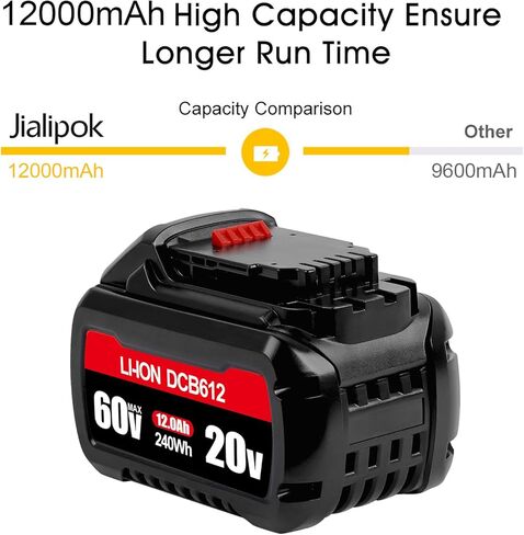 JIALIPOK DCB606 12.0Ah Replacement for Dewalt FlexVolt 20V/60V MAX Battery, Compatible with Dewalt 20V/60V MAX DCB606-2 DCB609 DCB612 DCB200 Cordless Power Tools Lithium-Ion Batteries and Chargers in Kuwait
