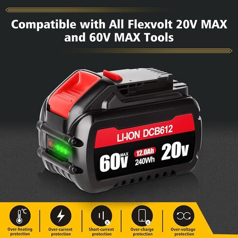 JIALIPOK DCB606 12.0Ah Replacement for Dewalt FlexVolt 20V/60V MAX Battery, Compatible with Dewalt 20V/60V MAX DCB606-2 DCB609 DCB612 DCB200 Cordless Power Tools Lithium-Ion Batteries and Chargers in Kuwait