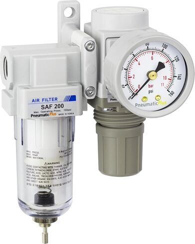 PneumaticPlus SAU220-N02G Mini Compressed Air Filter Regulator Combo 1/4" NPT - Poly Bowl, Manual Drain, Bracket, Gauge in Saudi Arabia