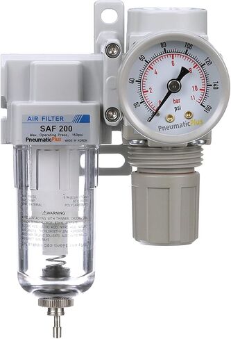 PneumaticPlus SAU220-N02G Mini Compressed Air Filter Regulator Combo 1/4" NPT - Poly Bowl, Manual Drain, Bracket, Gauge in Saudi Arabia