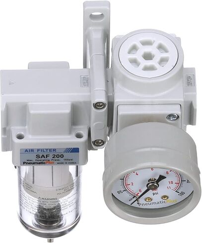 PneumaticPlus SAU220-N02G Mini Compressed Air Filter Regulator Combo 1/4" NPT - Poly Bowl, Manual Drain, Bracket, Gauge in Saudi Arabia