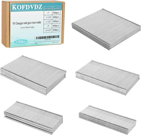 مسامير مطلية بطبقة نهائية مجلفنة مقاس 16 من كوفدفدز، 1700 قطعة (1، 1-1/4، 1-1/2، 2، 2-1/2 انش) 16GA، طلاء اظافر لتصنيف الاظافر وفرز الاظافر الصغيرة in Kuwait