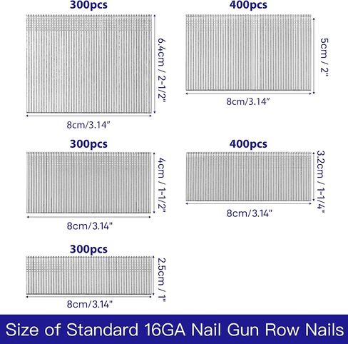 مسامير مطلية بطبقة نهائية مجلفنة مقاس 16 من كوفدفدز، 1700 قطعة (1، 1-1/4، 1-1/2، 2، 2-1/2 انش) 16GA، طلاء اظافر لتصنيف الاظافر وفرز الاظافر الصغيرة in Kuwait