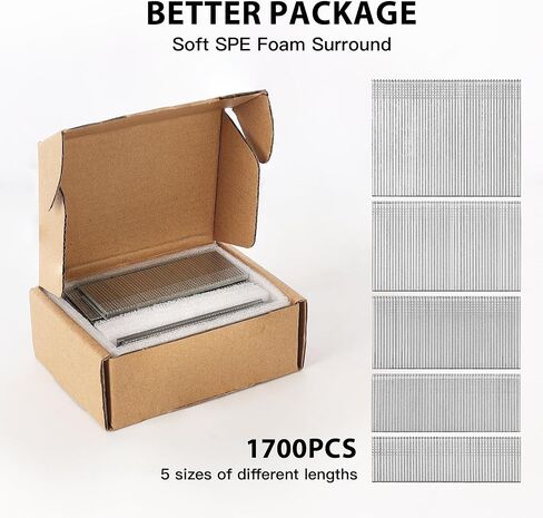 مسامير مطلية بطبقة نهائية مجلفنة مقاس 16 من كوفدفدز، 1700 قطعة (1، 1-1/4، 1-1/2، 2، 2-1/2 انش) 16GA، طلاء اظافر لتصنيف الاظافر وفرز الاظافر الصغيرة in Kuwait