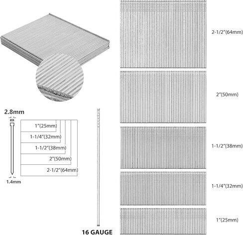 مسامير مطلية بطبقة نهائية مجلفنة مقاس 16 من كوفدفدز، 1700 قطعة (1، 1-1/4، 1-1/2، 2، 2-1/2 انش) 16GA، طلاء اظافر لتصنيف الاظافر وفرز الاظافر الصغيرة in Kuwait