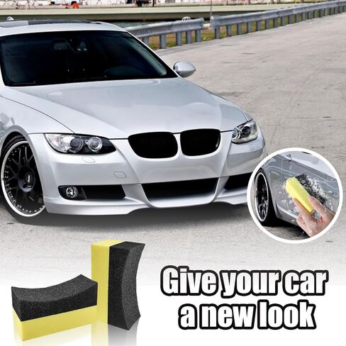 Uenhoy 4 Pcs Tire Dressing Applicator Pads Contour Shine Sponge Car Detail | Sponge & PE Build, Crescent Grip Top, Rectangle Foam Base, Strong Absorption, For Tire Shine Wax Glass Household Cleaning in Saudi Arabia