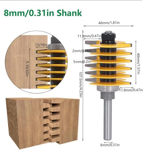 8mm Shank Finger Joint Router Bit, 2 Teeth Adjustable 46mm Cutter Head Cutting Tool for Woodworking in Kuwait