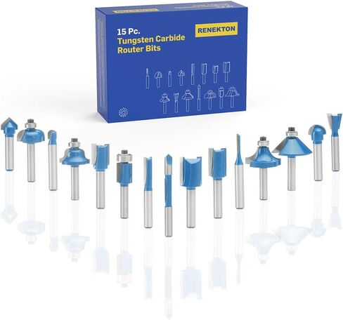 Renekton Tungsten Carbide Router Bits, 1/4in Shank, Woodworking Routing Drill Bits Kit with Plastic Storage Case, 15 Piece in Kuwait