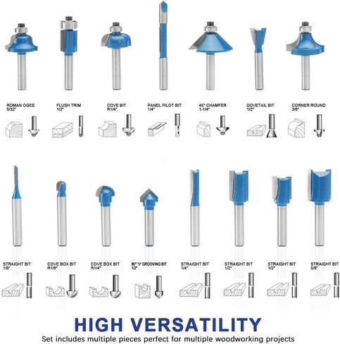 Renekton Tungsten Carbide Router Bits, 1/4in Shank, Woodworking Routing Drill Bits Kit with Plastic Storage Case, 15 Piece in Kuwait
