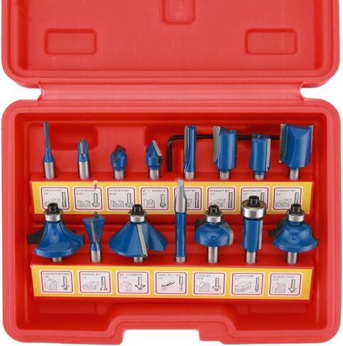 Renekton Tungsten Carbide Router Bits, 1/4in Shank, Woodworking Routing Drill Bits Kit with Plastic Storage Case, 15 Piece in Kuwait