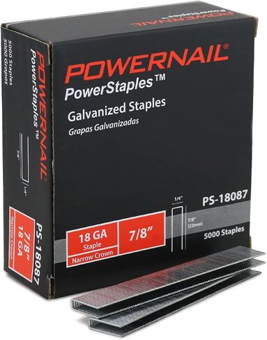 Powernail PS18087 مقاس 18 تاج 1/4 بوصة طول 7/8 بوصة نقطة إزميل ضيقة التاج (علبة من صناديق 10x-5000ct) in Kuwait