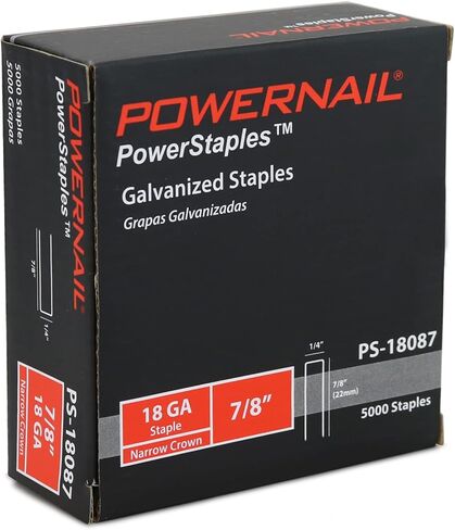 Powernail PS18087 مقاس 18 تاج 1/4 بوصة طول 7/8 بوصة نقطة إزميل ضيقة التاج (علبة من صناديق 10x-5000ct) in Kuwait