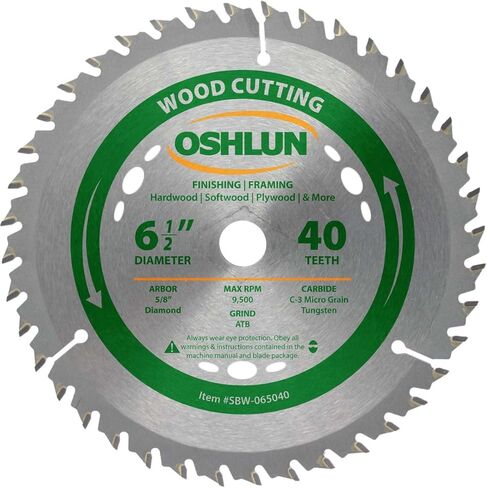 Oshlun SBW-065040 6-1/2 بوصة 40 سن ATB للتشطيب والتأطير شفرة المنشار مع أربور 5/8 بوصة (الضربة القاضية الماسية) in Kuwait