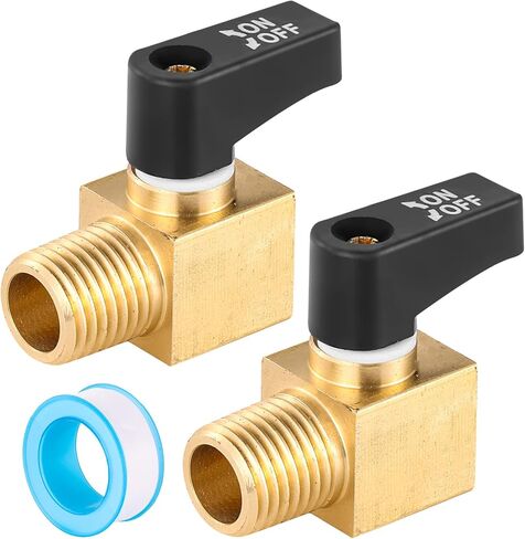 صمام كروي للصرف النحاسي، صمام كروي صغير لضاغط الهواء مع صمام تشغيل وإيقاف وخيط ذكر 1/4 بوصة NPT، شريط ختم - قطعتان in Kuwait