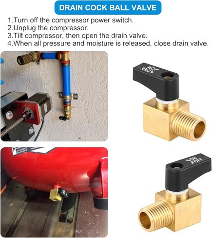 صمام كروي للصرف النحاسي، صمام كروي صغير لضاغط الهواء مع صمام تشغيل وإيقاف وخيط ذكر 1/4 بوصة NPT، شريط ختم - قطعتان in Kuwait