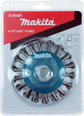 ماكيتا قطعة واحدة - فرشاة سلكية ملتوية مقاس 4.5 بوصة للمطاحن مقاس 5 بوصة - 9 بوصة - تكييف شديد التحمل للمعادن - 4 1/2 بوصة × 5/8 بوصة | 11 قيادة الأمم المتحدة in Kuwait