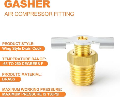 GASHER 10PCS Brass 1/4" NPT Male knurled Style Air Compressor Drain Valve, Tank Drain Cock Replacement Part in Saudi Arabia