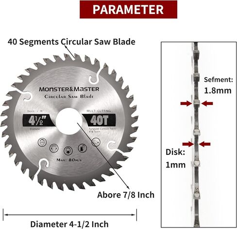 Monster & Master 3 عبوات من شفرات المنشار الميتري مقاس 4-1/2 بوصة، شفرة منشار دائري TCT 40T مع شجرة 7/8 بوصة، شفرة منشار دائري لقطع المعادن، منشار قطع مائل من كربيد الخشب، لمطحنة الزوايا in Kuwait