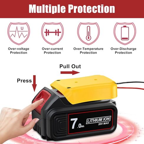 POWTREE ترقية 7.0Ah 2 حزم DCB206 بطارية + عجلة الطاقة DIY محول الاستخدام لديوالت 20 فولت ماكس XR DCB207 DCB206 DCB204 DCB206-2 DCB200-2 DCB180 DCD985B DCB200، 20 فولت ماكس أدوات DCD/DCF/DCG سلسلة in Kuwait