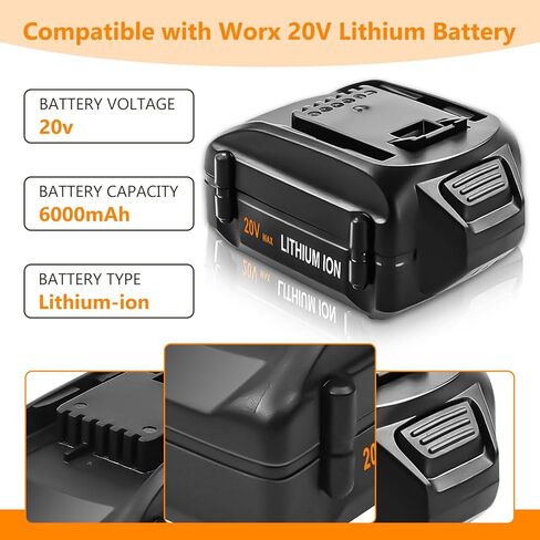 2 حزمة 6.0 أمبير WA3578 بديل لبطارية Worx 20 فولت متوافقة مع بطارية ليثيوم Worx 20 فولت WA3578 WA3525 WA3520 WA3575 WG151s WG155s WG251s WG540s WG890 WG891 WG255s WG545s أدوات كهربائية لاسلكية in Kuwait