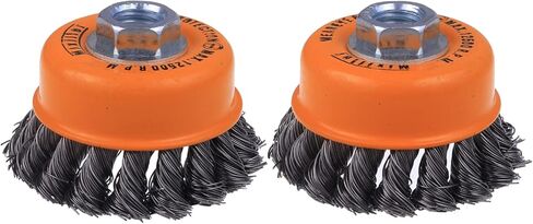 فرشاة كأس سلكية معقودة من Mixiflor مكونة من قطعتين لمطاحن الزوايا، 5/8 بوصة - 11 شجرة ملولبة، عجلة أسلاك من الفولاذ الكربوني 0.02 بوصة لمطحنة الزوايا، لإزالة الصدأ in Kuwait