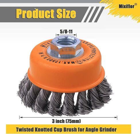 فرشاة كأس سلكية معقودة من Mixiflor مكونة من قطعتين لمطاحن الزوايا، 5/8 بوصة - 11 شجرة ملولبة، عجلة أسلاك من الفولاذ الكربوني 0.02 بوصة لمطحنة الزوايا، لإزالة الصدأ in Kuwait